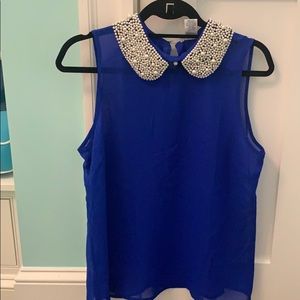 Pearl collared blue blouse